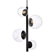 Elegant Lighting Wells 4 Light 18" Wide Pendant with Clear Glass Shades Black