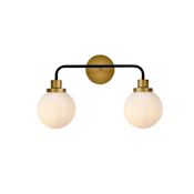 Elegant Lighting Hanson 2 Light 19" Wide Vanity Light Black / Brass / Frosted