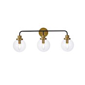 Elegant Lighting Hanson 3 Light 28" Wide Vanity Light Black / Brass / Clear