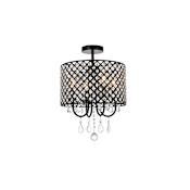 Elegant Lighting Elise 4 Light 14" Wide Semi-Flush Drum Ceiling Fixture with Clear Royal Cut Crystals Black