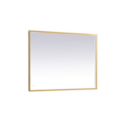 Elegant Lighting Pier 40" W x 30" H Modern Rectangular Aluminum Framed Bathroom Wall Mirror with LED Lighting Brass