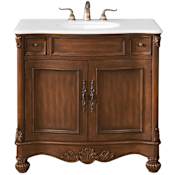 Elegant Lighting Windsor 36" Free Standing Single Basin Vanity Set with Cabinet and Quartz Vanity Top Brown