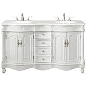 Elegant Lighting Windsor 60" Free Standing Double Basin Vanity Set with 35-1/4" Tall Cabinet and Quartz Vanity Top Antique White