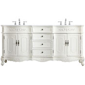Elegant Lighting Danville 72" Free Standing Double Basin Vanity Set with Cabinet and Quartz Vanity Top Antique White