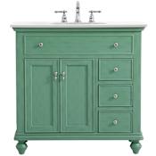 Elegant Lighting Otto 36" Free Standing Single Basin Vanity Set with Cabinet and Engineered Marble Vanity Top Vintage Mint