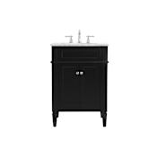 Elegant Lighting Park Avenue 24" Free Standing Single Basin Vanity Set with Cabinet and Marble Vanity Top Black