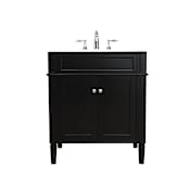 Elegant Lighting Park Avenue 30" Free Standing Single Basin Vanity Set with Cabinet and Marble Vanity Top Black