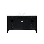 Elegant Lighting Park Avenue 60" Free Standing Single Basin Vanity Set with Cabinet and Marble Vanity Top Black