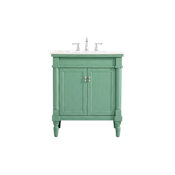 Elegant Lighting Lexington 30" Free Standing Single Basin Vanity Set with Cabinet and Marble Vanity Top Vintage Mint