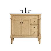 Elegant Lighting Lexington 36" Free Standing Single Basin Vanity Set with Cabinet and Marble Vanity Top Antique Beige