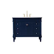 Elegant Lighting Lexington 42" Free Standing Single Basin Vanity Set with Cabinet and Marble Vanity Top Blue