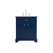 Elegant Lighting Americana 30" Free Standing Single Basin Vanity Set with Cabinet and Marble Vanity Top Blue