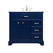 Elegant Lighting Americana 36" Free Standing Single Basin Vanity Set with Cabinet and Marble Vanity Top Blue