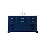 Elegant Lighting Americana 60" Free Standing Single Basin Vanity Set with Cabinet and Marble Vanity Top Blue