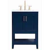 Elegant Lighting Audy 24" Free Standing Single Basin Vanity Set with Cabinet and Engineered Marble Vanity Top Blue