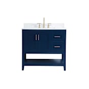 Elegant Lighting Aubrey 36" Free Standing Single Basin Vanity Set with Cabinet, Engineered Marble Vanity Top, and Backsplash Blue
