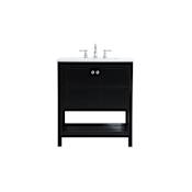 Elegant Lighting Theo 30" Free Standing Single Basin Vanity Set with Cabinet and Engineered Marble Vanity Top Black