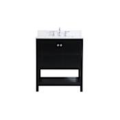 Elegant Lighting Theo 30" Free Standing Single Basin Vanity Set with Cabinet, Engineered Marble Vanity Top, and Backsplash Black