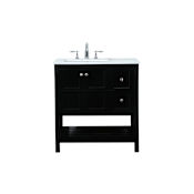 Elegant Lighting Theo 32" Free Standing Single Basin Vanity Set with Cabinet and Engineered Marble Vanity Top Black