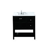 Elegant Lighting Theo 32" Free Standing Single Basin Vanity Set with Cabinet, Engineered Marble Vanity Top, and Backsplash Black