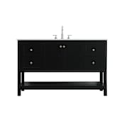 Elegant Lighting Theo 54" Free Standing Single Basin Vanity Set with Cabinet and Engineered Stone Vanity Top Black