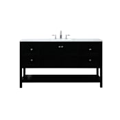 Elegant Lighting Theo 60" Free Standing Single Basin Vanity Set with Cabinet and Engineered Marble Vanity Top Black
