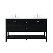 Elegant Lighting Theo 60" Free Standing Double Basin Vanity Set with Cabinet and Engineered Marble Vanity Top Black