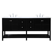 Elegant Lighting Theo 72" Free Standing Double Basin Vanity Set with Cabinet and Engineered Marble Vanity Top Black