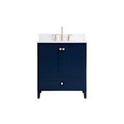 Elegant Lighting Sommerville 30" Free Standing Single Basin Vanity Set with Cabinet, Engineered Marble Vanity Top, and Backsplash Blue