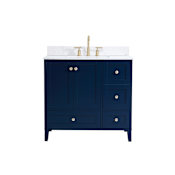 Elegant Lighting Sommerville 36" Free Standing Single Basin Vanity Set with Cabinet, Engineered Marble Vanity Top, and Backsplash Blue