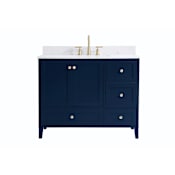 Elegant Lighting Sommerville 42" Free Standing Single Basin Vanity Set with Cabinet, Engineered Marble Vanity Top, and Backsplash Blue
