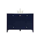 Elegant Lighting Sommerville 48" Free Standing Single Basin Vanity Set with Cabinet and Engineered Marble Vanity Top Blue
