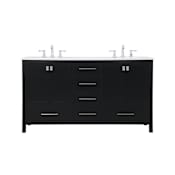 Elegant Lighting Irene 60" Free Standing Double Basin Vanity Set with Cabinet and Engineered Marble Vanity Top Black