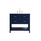 Elegant Lighting Sinclaire 36" Free Standing Single Basin Vanity Set with Cabinet and Engineered Marble Vanity Top Blue