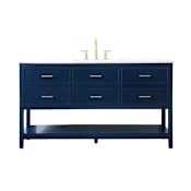 Elegant Lighting Sinclaire 60" Free Standing Single Basin Vanity Set with Cabinet and Engineered Marble Vanity Top Blue