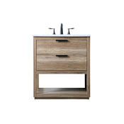 Elegant Lighting Larkin 30" Free Standing Single Basin Vanity Set with Cabinet and Marble Vanity Top Natural Oak
