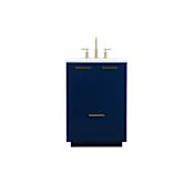 Elegant Lighting Blake 24" Free Standing Single Basin Vanity Set with Cabinet and Marble Vanity Top Blue