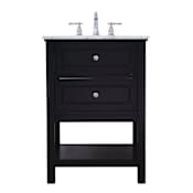 Elegant Lighting Metropolis 24" Free Standing Single Basin Vanity Set with Cabinet and Marble Vanity Top Black