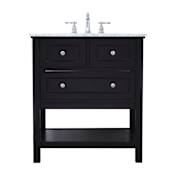 Elegant Lighting Metropolis 30" Free Standing Single Basin Vanity Set with Cabinet and Marble Vanity Top Black