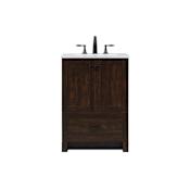 Elegant Lighting Matthus 24" Free Standing Single Basin Vanity Set with Cabinet and Engineered Marble Vanity Top Expresso