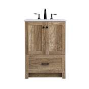 Elegant Lighting Matthus 24" Free Standing Single Basin Vanity Set with Cabinet and Engineered Marble Vanity Top Natural Oak
