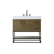 Elegant Lighting Caroline 36" Free Standing Single Basin Vanity Set with Cabinet and Engineered Stone Vanity Top Chestnut Brown