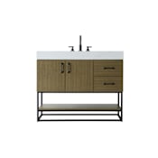 Elegant Lighting Caroline 42" Free Standing Single Basin Vanity Set with Cabinet and Engineered Stone Vanity Top Chestnut Brown
