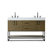 Elegant Lighting Caroline 54" Free Standing Double Basin Vanity Set with Cabinet and Engineered Stone Vanity Top Chestnut Brown