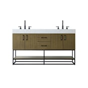 Elegant Lighting Caroline 60" Free Standing Double Basin Vanity Set with Cabinet and Engineered Stone Vanity Top Chestnut Brown