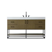 Elegant Lighting Caroline 60" Free Standing Single Basin Vanity Set with Cabinet and Engineered Stone Vanity Top Chestnut Brown