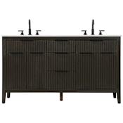 Elegant Lighting Langston 60" Free Standing Double Basin Vanity Set with Cabinet and Engineered Stone Vanity Top Chocolate Oak