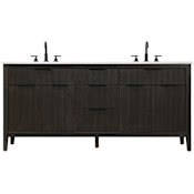 Elegant Lighting Langston 72" Free Standing Double Basin Vanity Set with Cabinet and Engineered Stone Vanity Top Chocolate Oak