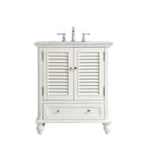 Elegant Lighting Rhodes 30" Free Standing Single Basin Vanity Set with Cabinet and Marble Vanity Top Antique White