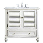 Elegant Lighting Rhodes 36" Free Standing Single Basin Vanity Set with Cabinet and Marble Vanity Top Antique White